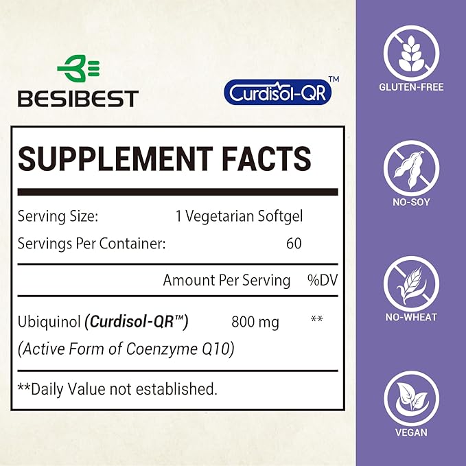 Liposomal Ubiquinol CoQ10 800 MG Softgel High Absorption CoQ10 Ubiquinol Supplement Active Coenzyme Q10 800mg Powerful Antioxidant for Heart &amp Brain Function Energy Production 120 Vegan Softg