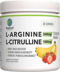 L-Arginine 5000mg + L-Citrulline Complex Powder Supplement Drink Mix - Nitric Oxide Booster for Heart Health Blood Flow &amp Energy - 30 Servings (Strawberry Banana)