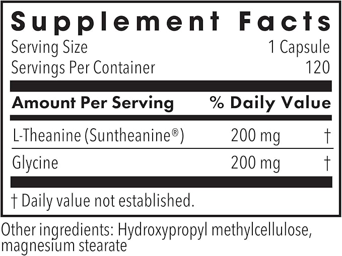 Metabolic Maintenance L-Theanine 200mg - L Theanine Supplement with Glycine for Calm Energy and Focus Amino Acid for Sleep Support and Healthy Stress Response - 120 Capsules