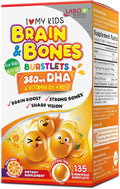 LABO Nutrition I My Kids Brain &amp Bones Chewable Burstlet Gluten Free for Stronger Bones &amp Behavioral Management 76% Ultra-Concentrated rTG Form Omega 3 DHA Fish Oil Vitamin D3 &amp K2 Or