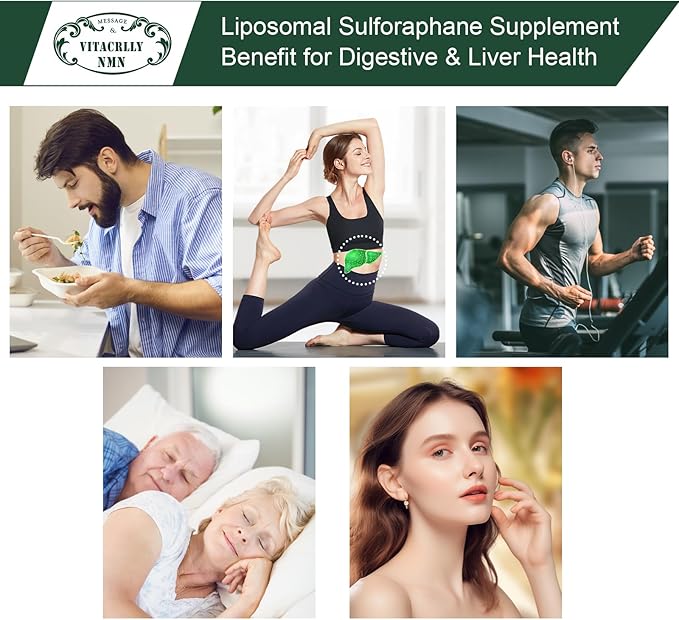 900MG Liposomal Sulforaphane Supplement Broccoli Extract Liver Supplement for Antioxidant Digestion Cellular Health 180 Capsules