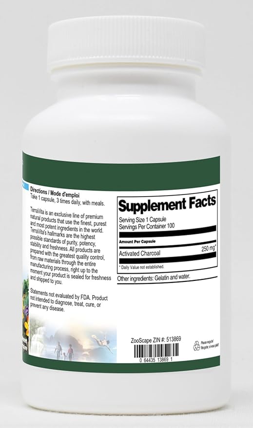 Activated Charcoal - 250 mg (100 Capsules ZIN: 513869) - 3 Pack