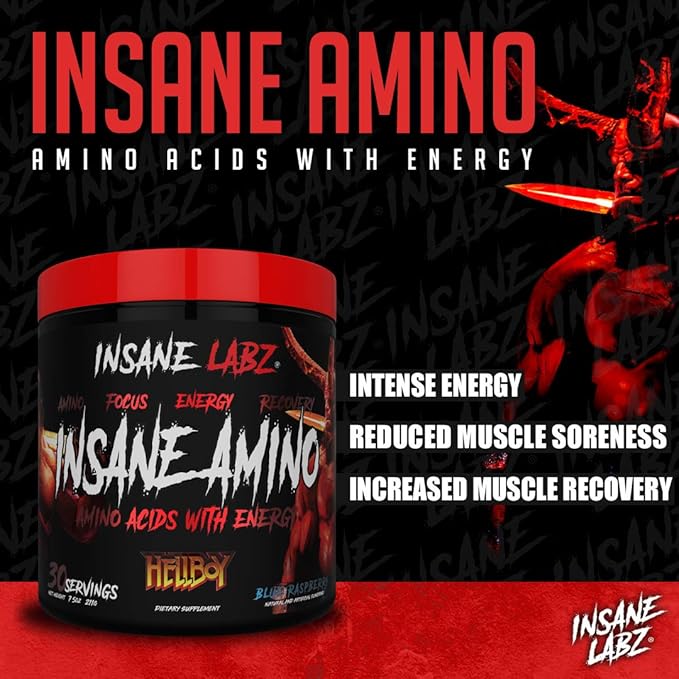 Insane Labz Hellboy Bundle Psychotic Hellboy Pre Workout and Insane Amino BCAA Increase Muscle Mass Strength Focus and Recovery Time Lemonade