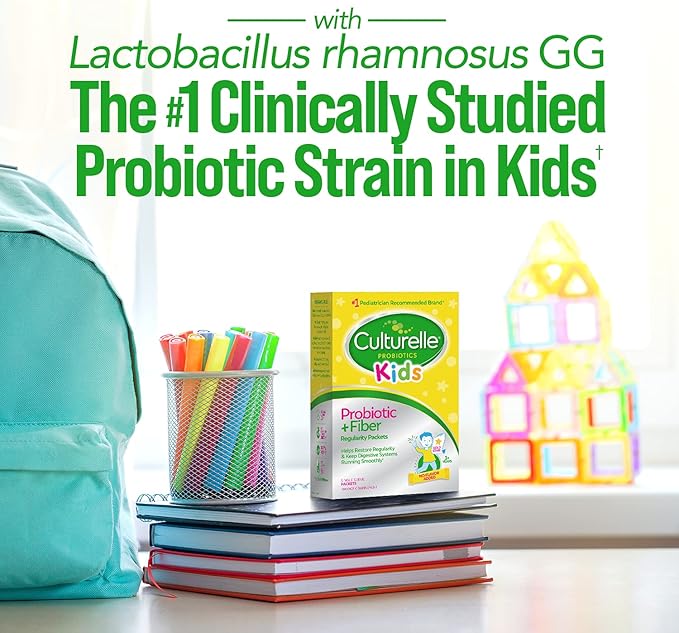 Culturelle Kids Probiotic + Fiber Packets (Ages 3+) - 60 Count - Digestive Health &amp Immune Support - Helps Restore Regularity &amp Kids Chewable Daily Probiotic for Kids
