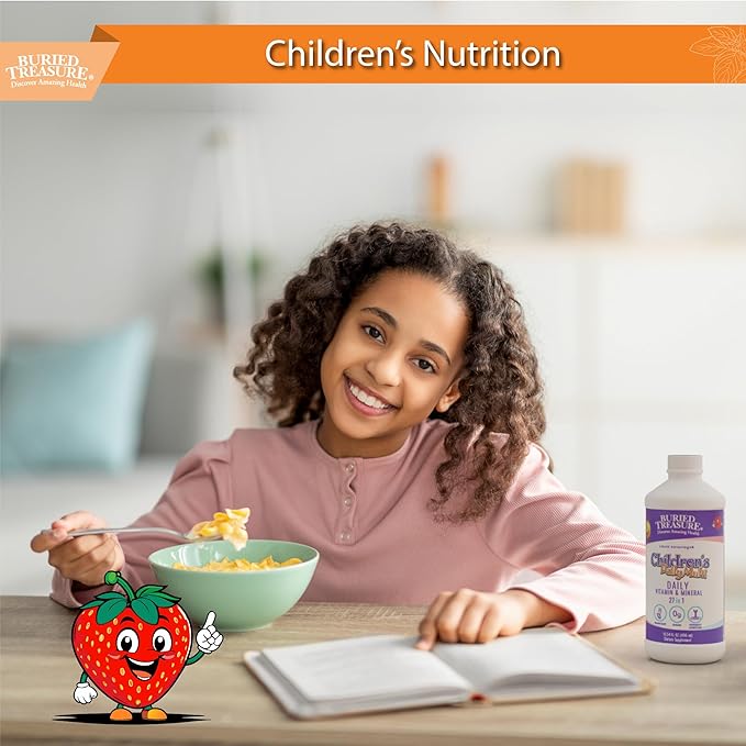 Buried Treasure Children’s Daily Liquid Multivitamin – 27 Vitamins &amp Minerals with SuperFood Blend – Sugar Free Vegan Orange Mango Flavor 16 fl oz