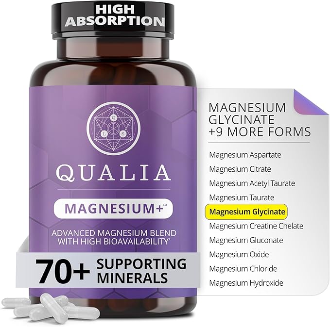 Qualia Magnesium+ | Doctor-Formulated. Premium Formula | High Bioavailability | 10 Forms of Magnesium &amp 70+ Minerals | Relaxed Mood restful Sleep &amp Exercise Recovery | 1 Month Supply