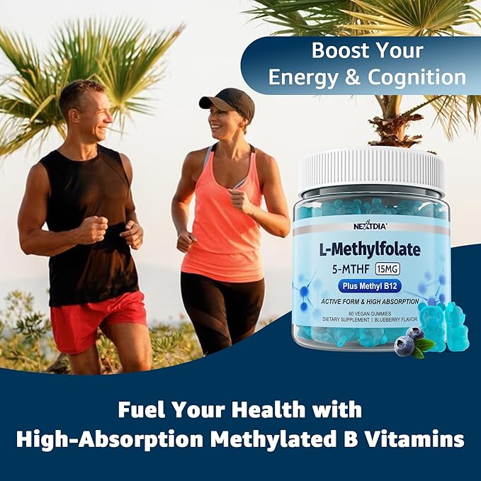 L-MethylFolate 15mg &amp Methyl B12 Gummies Methylated B1 B2 B6 Multivitamins - Active 5-MTHF &amp High Absorption - Supports MTHFR Gene Cognition Homocysteine Levels Folate Metabolism Vegan