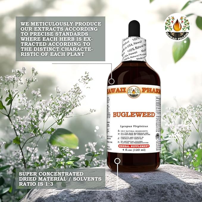 Hawaii Pharm Bugleweed Extract Tincture for Thyroid Balance Eases Premenstrual Discomfort Soothes Breast Tenderness Supports Women's Wellness - 32 fl.oz
