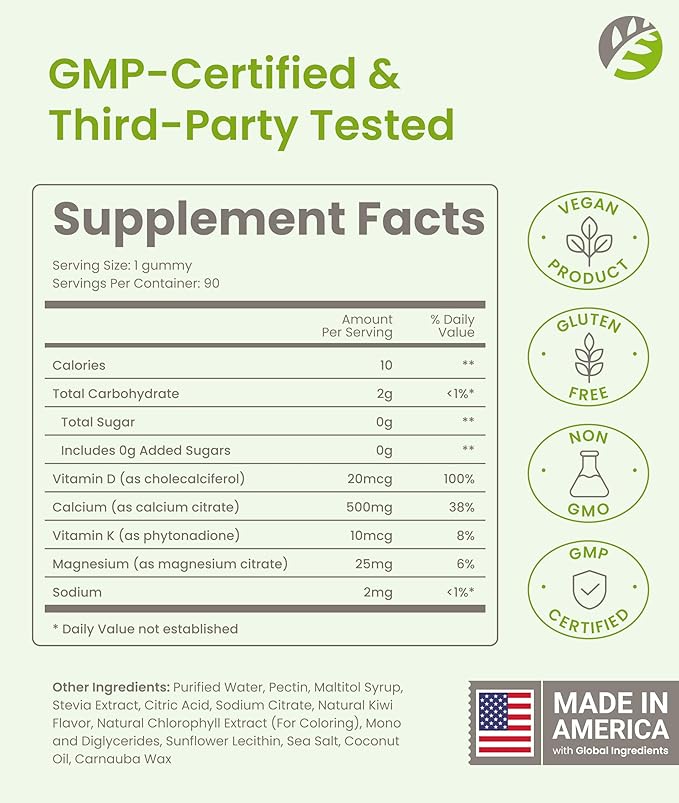 BariSlim Bariatric Calcium Gummies - Specially Formulated Bariatric Vitamins for Patients After Weight Loss Surgery - Supports Energy Levels &amp Bone Health | Kiwi (90 Vegan Gummies)