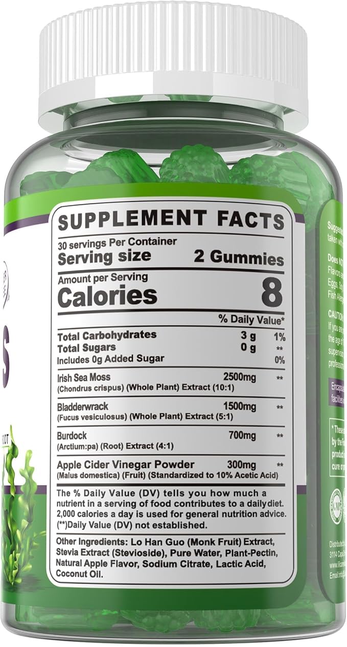 (2 Pack) Sea Moss Gummies - Irish Sea Moss Gummies for Adults &amp Kids - Advanced Superfood Seamoss Supplement + Bladderwrack Burdock Root ExtractACV for Daily Immune Gut Cleanse Vegan Sugar Fr