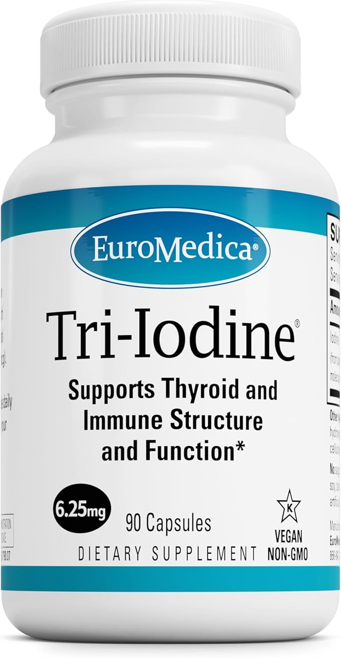 EuroMedica Tri-Iodine - Support Thyroid Health - Aids Hormone Balance with Molecular Iodine from Kelp - Features Potassium Iodide &amp Sodium Iodide - Brain &amp Energy Support - 6.25mg 90 Capsules