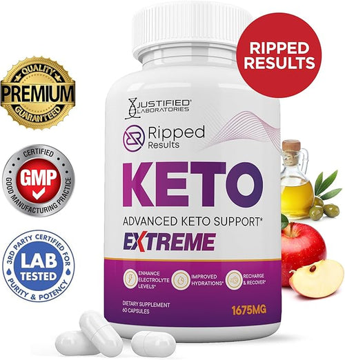(2 Pack) Ripped Results Keto ACV Extreme Pills 1675MG Keto Support Blend Capsule Alternative to Keto ACV Formulated with Apple Cider Vinegar Extra Virgin Olive Oil Powder Green Tea Leaf 120 Capsules