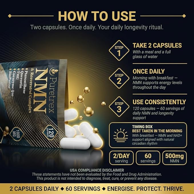 NMN &amp Resveratrol Complex 1000mg 120 Capsules Dietary Supplement with Pterostilbene Quercetin TMG Coenzyme Q10 BioPerine