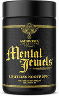 Ambrosia Mental Jewels (Capsules) - Cognitive Enhancer | Increase Memory Communication Skills Concentration &amp Focus | Alpha GPC Choline BaCognize | 120 Veggie Capsules (30 Day Supply)