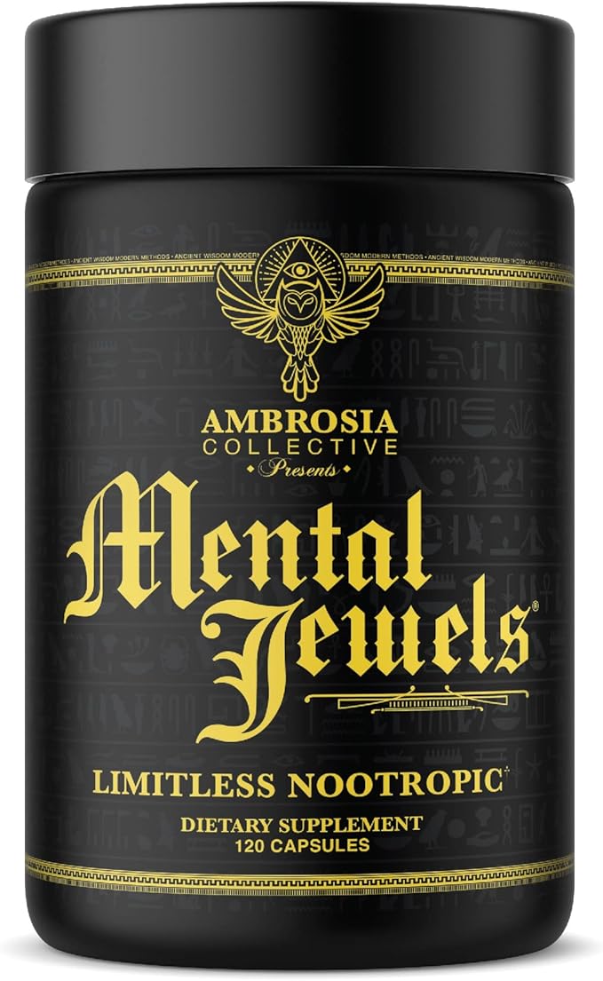 Ambrosia Mental Jewels (Capsules) - Cognitive Enhancer | Increase Memory Communication Skills Concentration &amp Focus | Alpha GPC Choline BaCognize | 120 Veggie Capsules (30 Day Supply)