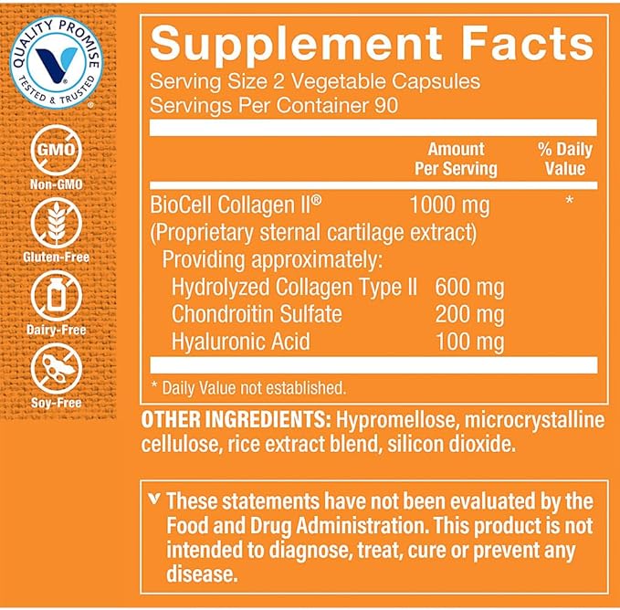 The Vitamin Shoppe BioCell Collagen Capsules with Hyaluronic Acid 1000 mg Collagen per Serving Supplement for Men and Women Supports Daily Wellness Routines Gluten Free Non GMO 180 Capsules
