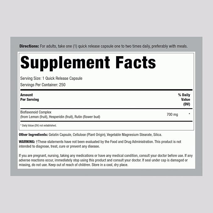 Lindberg Lemon Bioflavonoid Complex | 700mg | 250 Capsules | Supplement with Rutin and Hesperidin | Non-GMO Gluten Free