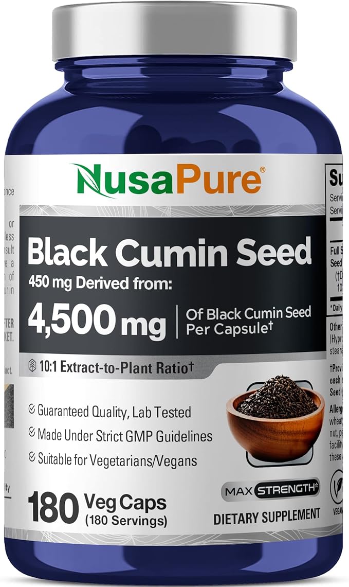 NusaPure Black Cumin Seed 450 mg 180 Veg Capsules (Non-GMO Vegan)