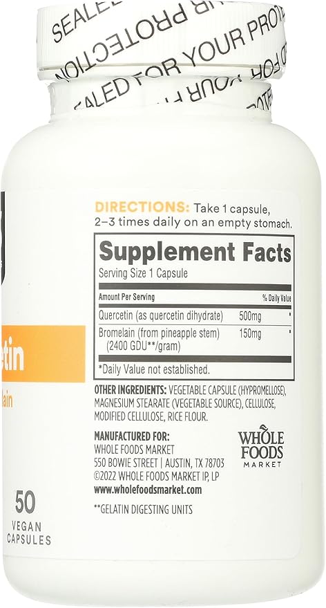 365 by Whole Foods Market Quercetin with Bromelain 50 Vegetarian Capsules
