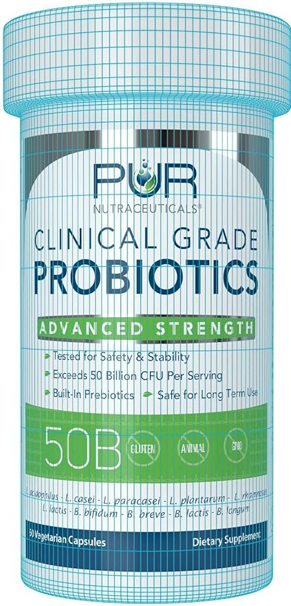 Clinical Grade Probiotics * 50 Billion CFUs/Serving * 10 Strains * Built-in Prebiotic * 60 Daily Capsules - 2 Month Supply * All Natural 100% Made in USA