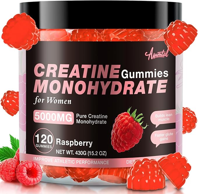 Creatine for Women 5000 MG Creatine Gummies Creatine Monohydrate Supplement for Muscle Growth Strength &amp Energy Support Sugar Free Pre Workout Gummies 120 Count Raspberry Flavor