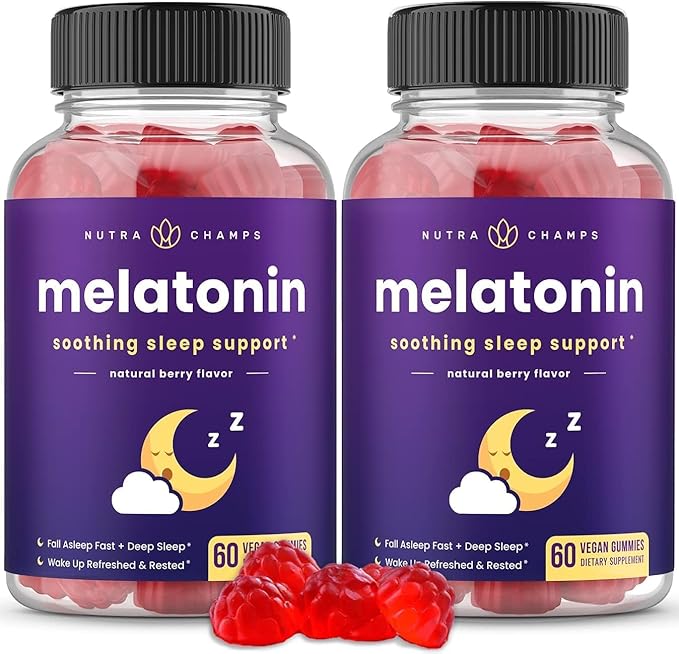 Melatonin Gummies for Kids &amp Adults | Natural Sleep Aid Drug-Free Vegan Berry Flavor Kids Melatonin Gummy Supplement | 2.5mg 5mg or 10mg Dose | Sleeping Pills Substitute 60 Gummies (Pack of 2)