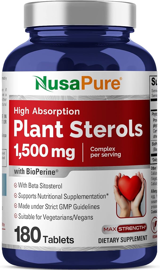 NusaPure Plant Sterols 1500 mg - 180 Tablets (Non-GMO Vegan) Beta Sitosterol Bioperine