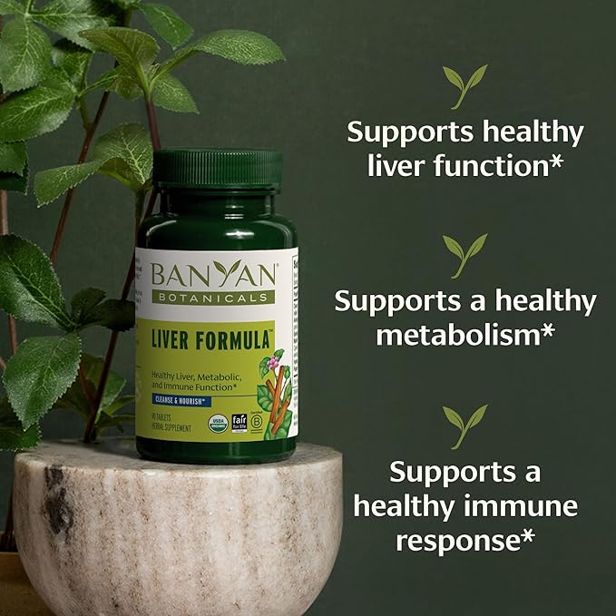 Banyan Botanicals Organic Liver Formula – Detox &amp Gallbladder Support – Cooling Bitter Herbs for Bile Production &amp Systemic Cleansing – with Guduchi &amp Punarnava – 90 Tablets – USDA Organic