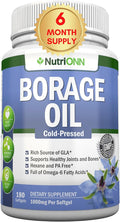 Borage Oil - 1000 mg - 180 Softgels - Cold Pressed High GLA Borage Seed Oil - Hexane and PA Free - Great for Skin Hair and Bones.
