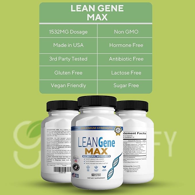 LEANGene MAX Dietary Supplement Maximum Strength All Natural Ingredients 60 Capsules 30-Day Supply (1)