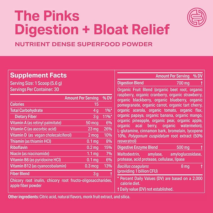 Proper The Pinks Digestion and Bloat Relief. Drink Mix with Gut Health Probiotics Prebiotics Beet Root &amp Enzymes for Digestive Support. Bloating and Microbiome Supplement for Women and Men