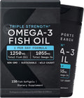 Sports Fish Oil Triple Strength (150 Count) Burp-Less Formula 1250 mg Fish Oil 1055mg Omega 3