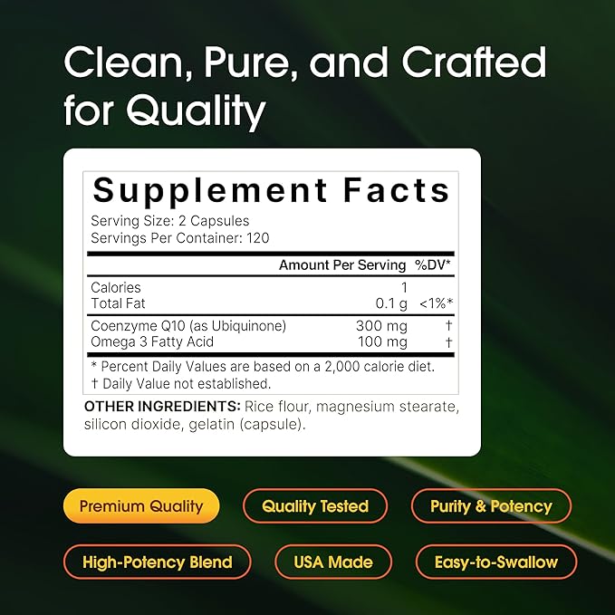 NatureBell CoQ10 300mg - 240 Capsules - High-Potency Support for Healthy Heart - Daily Energy &amp Vitality Aid with Antioxidant Support - Easily Absorbed Ubiquinone &amp Omega-3*