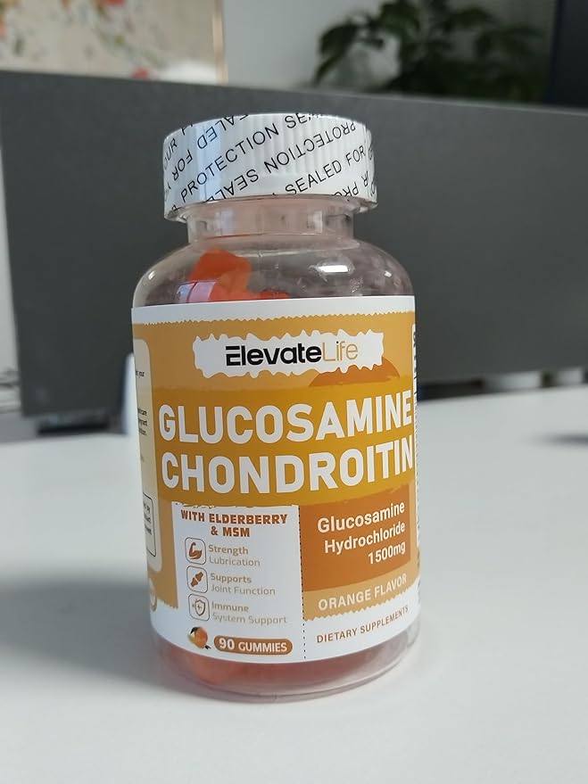 Glucosamine Chondroitin Gummies - Extra Strength Joint Support Supplement with MSM &amp Elderberry for Natural Joint Antioxidant Immune Support for Adults Men &amp Women 90 Orange Gummies