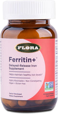 Flora Ferritin+ Delayed-Release Iron Supplement - Plant-Based Iron Supplement - Blood Cell &amp Energy Support - Vegan &amp Gluten-Free - Amber Glass Bottle - 60 Vegan Capsules