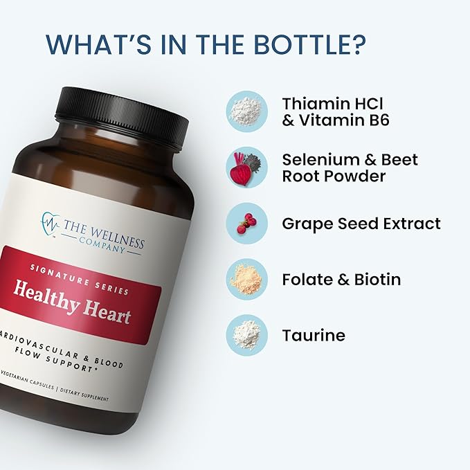 The Wellness Company Healthy Heart - Cardiovascular Strength Blood Flow Nitric Oxide Production &amp Healthy Cholesterol Levels | 120ct (2 Month Supply)