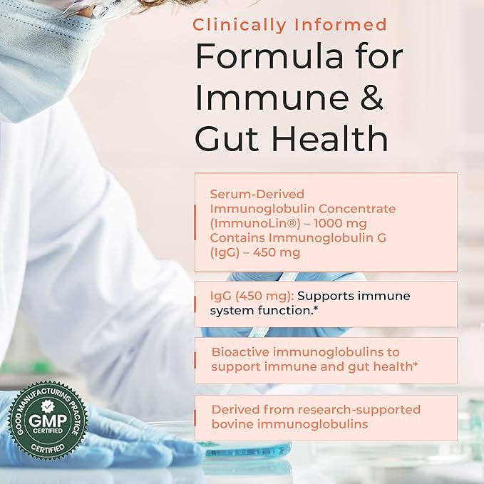 Immunoglobulin IgG Supplement for Men &amp Women - Dairy-Free Bovine Colostrum Alternative - IGA IgM ImmunoLin for Immune Support Gut Health Reproductive Wellness - 60 Servings
