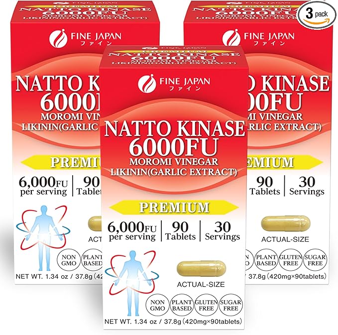 FINE JAPAN Nattokinase 6000FU – Japanese Fermented Natto Enzyme Supplement with Garlic and Vinegar/90 Capsules/Made in Japan (270 Capsules (3 Bottles))