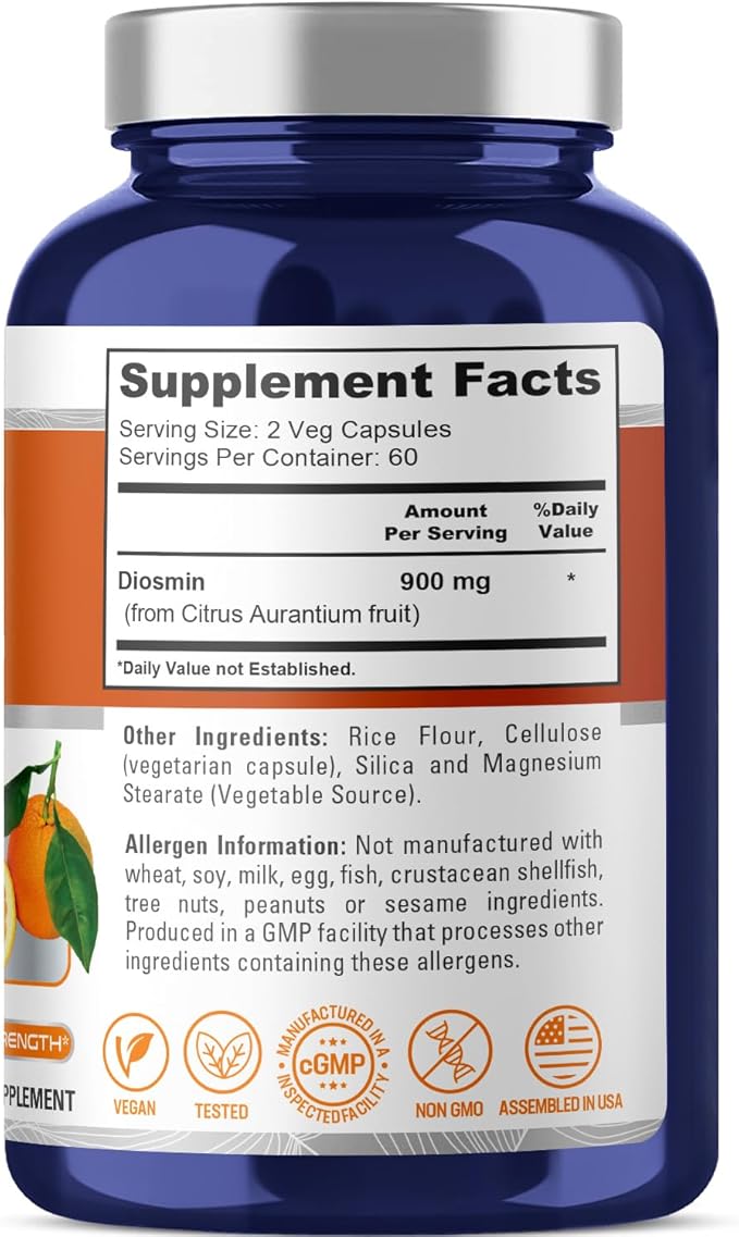 NusaPure Diosmin 900mg per Serving 120 Veggie Caps (Non-GMO Vegan)