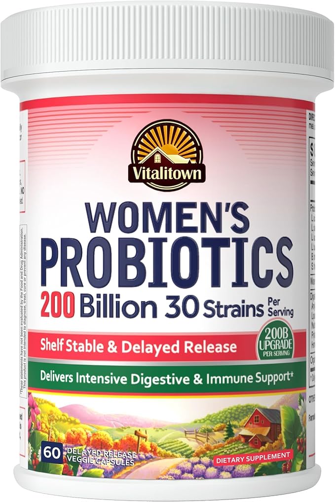 Vitalitown Women’s Probiotics | 200 Billion CFUs 30 Strains | 60 ct | Shelf Stable Acid Resistant | Replenish Good Critter Intensive Digestive &amp Vaginal Support | Vegan Non-GMO