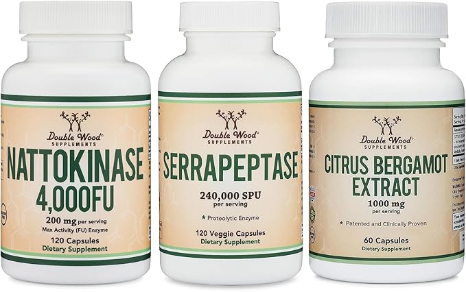 Nattokinase Supplement (120 Capsules) Serrapeptase (120 Capsules) Citrus Bergamot (60 Capsules)