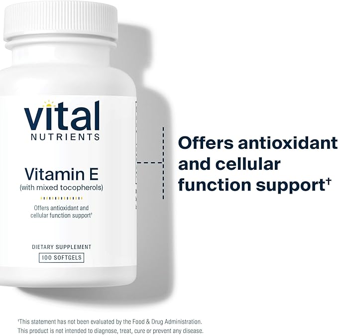 Vital Nutrients Vitamin E with Mixed Tocopherols - Potent Antioxidant Vitamin E Supplements to Support Cardiovascular Health* - Gluten and Dairy Free - Non-GMO - 100 Softgels