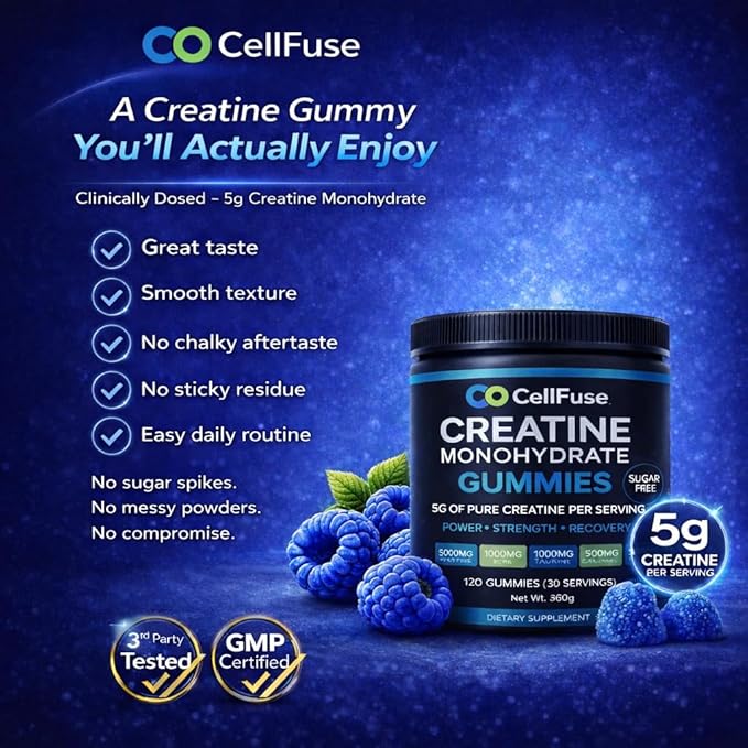 Creatine Monohydrate Gummies 5000 mg per Serving Sugar Free Blue Raspberry Flavor GMP Compliant. Muscle &amp Strength Recovery Supplement 120 Gummies (30servings) 3rd Party Tested.