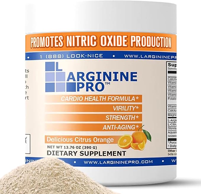 L-Arginine PRO | 5500mg L-Arginine Plus L-Citrulline 1100mg Orange Powder Drink Mix Supplement for Increased Nitric Oxide Production