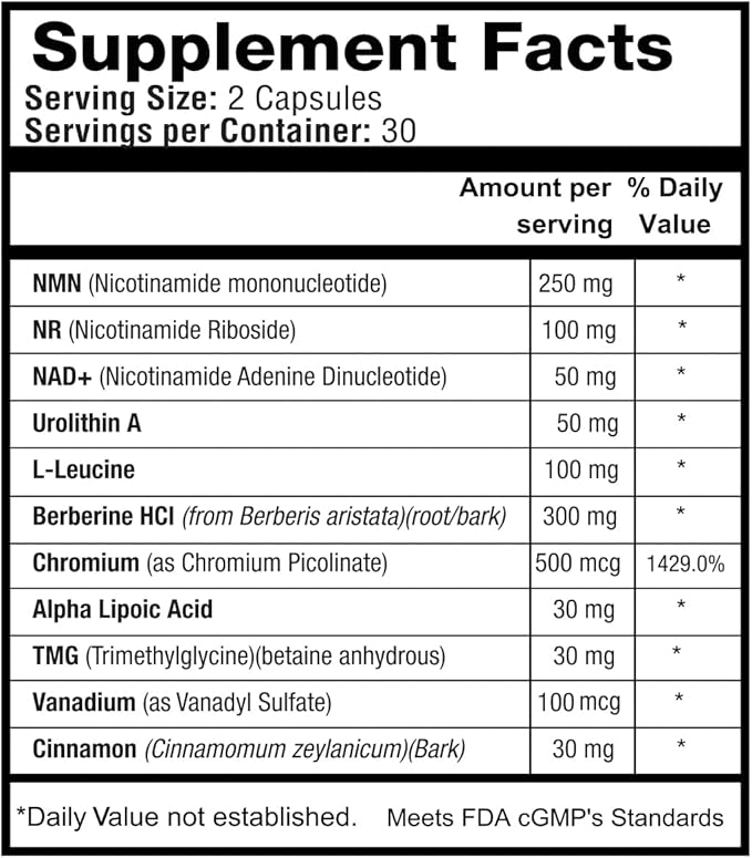 1LifeScience Blood Sugar Blend Supplement – NMN Urolithin A Berberine &amp Alpha Lipoic Acid – NAD+ Support Formula – cGMP Made in USA – 60 Veg Caps