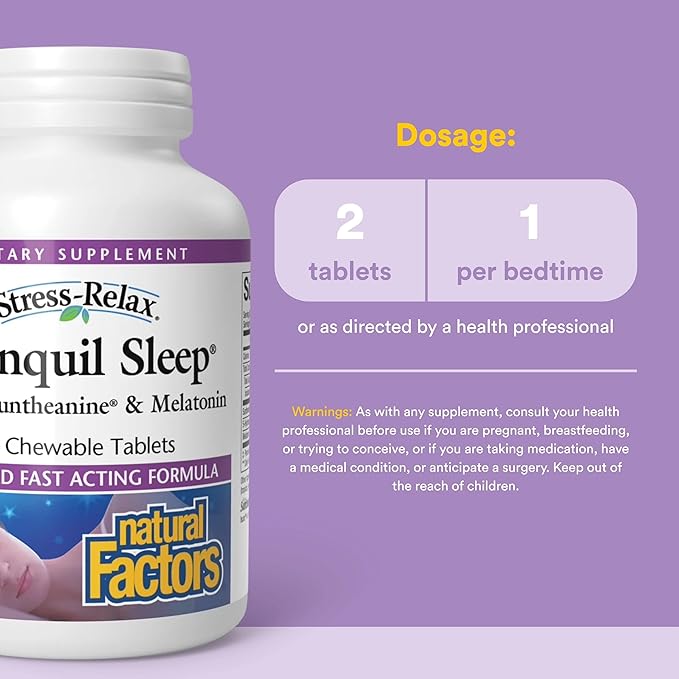 Natural Factors Tranquil Sleep - Calm Sleep Health Supplement - Relaxation Support Supplement with Melatonin &amp 5-HTP - 60 Chewable Tablets (30 Servings)