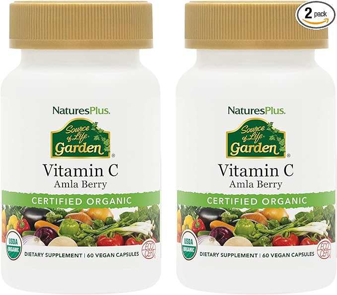 NaturesPlus Source of Life Garden Vitamin C - 60 Capsules Pack of 2 - Immune System Support - USDA Certified Organic Non-GMO Vegan Gluten Free - 60 Total Servings