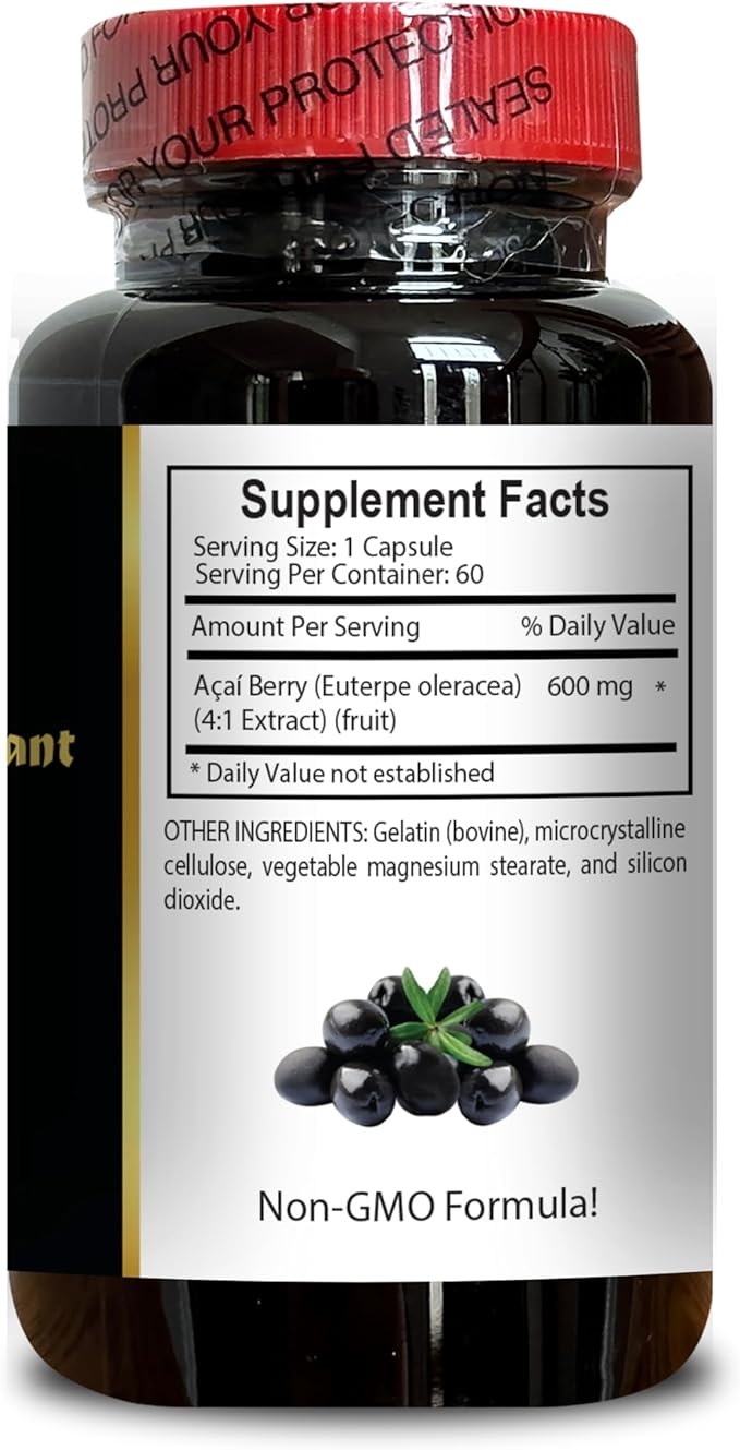 Acai Berry Extract 4:1 Capsules – Concentrated Acai Berry Supplement for Energy &amp Lifestyle Support acai superfood Pills - 60 Capsules