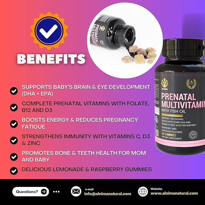 Halal Prenatal Multivitamin Gummies with DHA &amp EPA from Fish Oil – Support for Mom &amp Baby Health | 60 Gummies – Halal Certified Made in USA