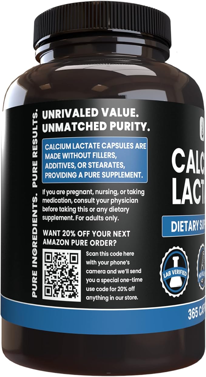 Pure Original Ingredients Calcium Lactate (365 Capsules) No Magnesium Or Rice Fillers Always Pure Lab Verified